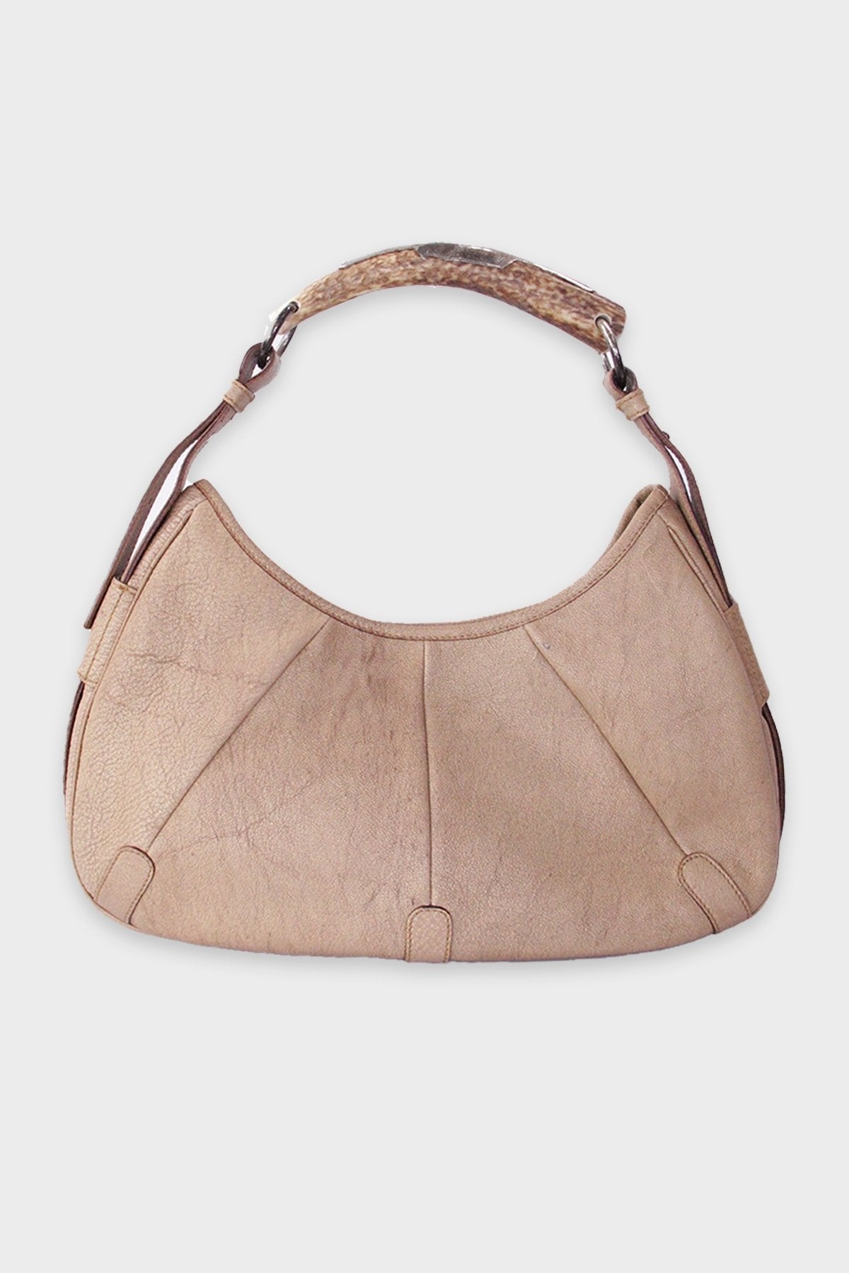 Saint Laurent Tan Leather Shoulder Handbag with Horn Handle - shop-olivia.com