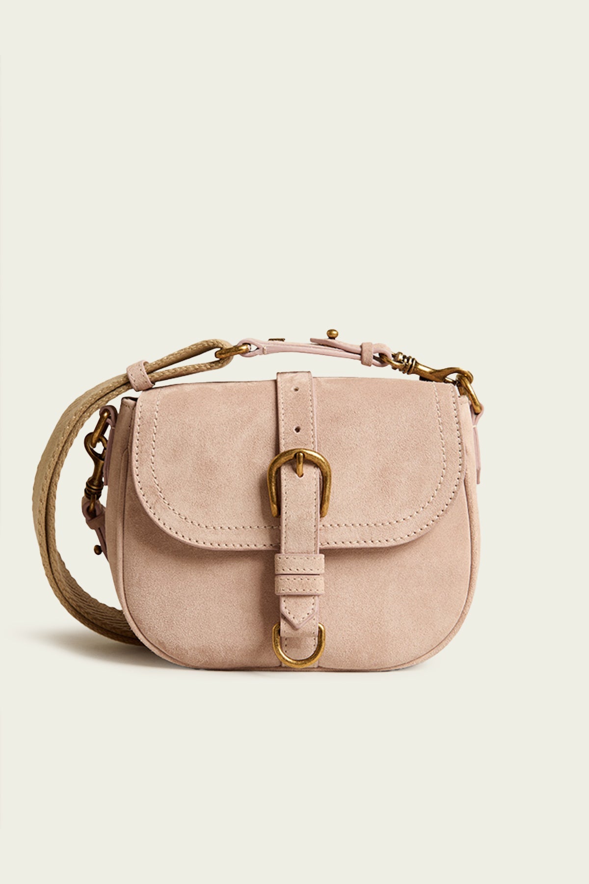 Sally Suede Leather Small Bag in Nude - shop-olivia.com