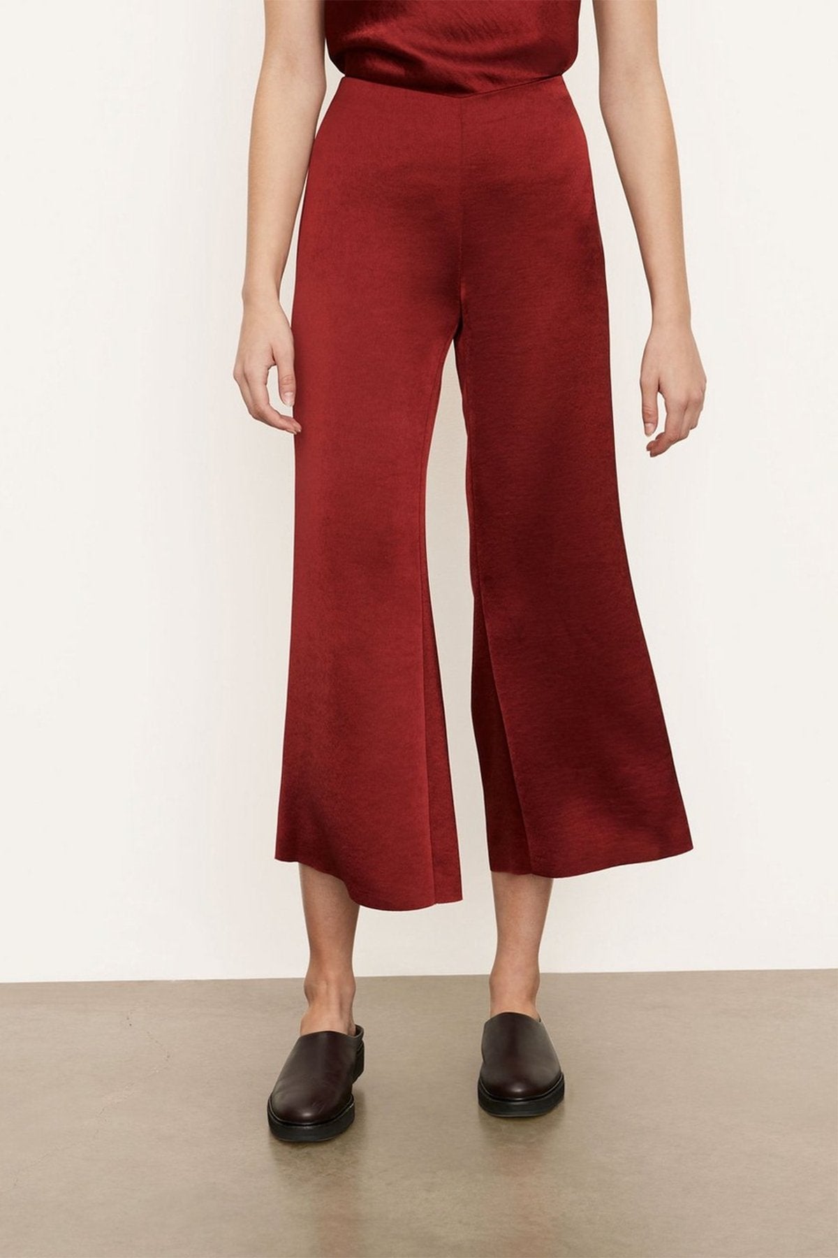 Satin Wide Flare Pant in Currant - shop-olivia.com
