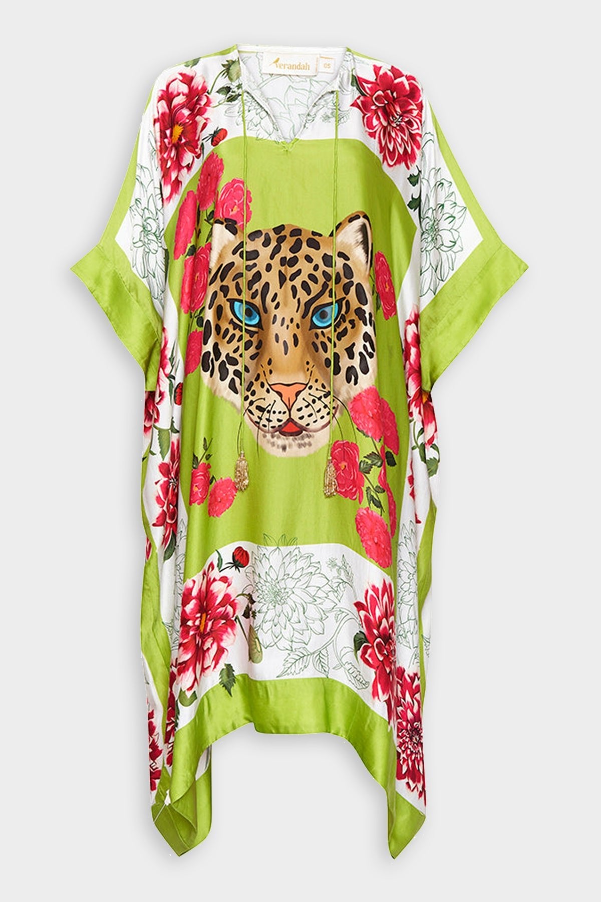 Scarf Handkerchief Dress in Green White Leopard Face Panel - shop-olivia.com