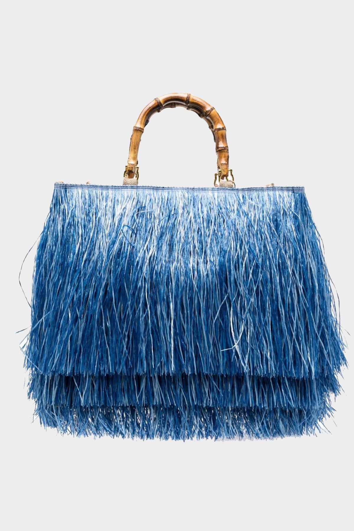Scicli Fringed-Raffia Large Tote Bag in Blue - shop-olivia.com