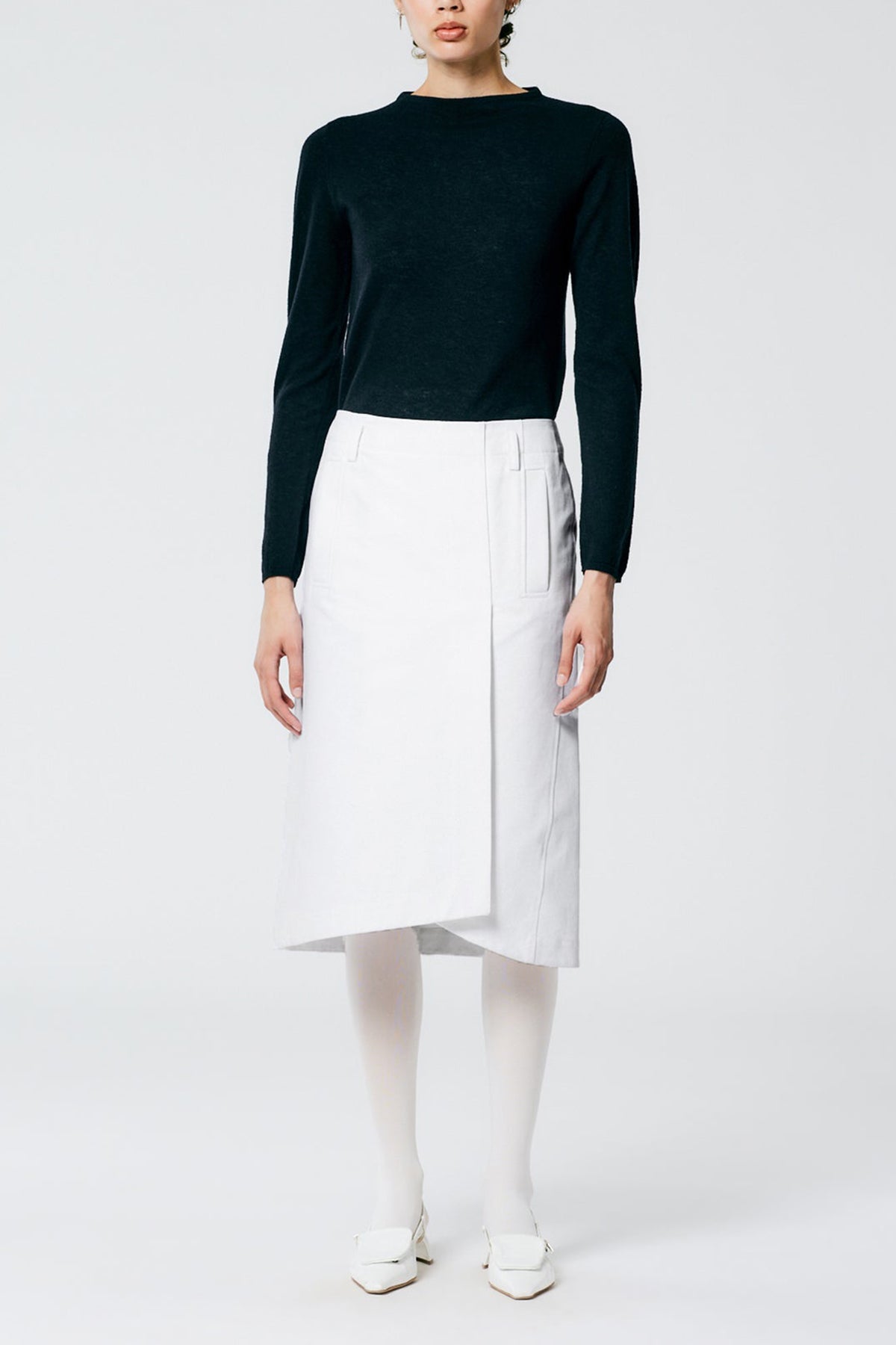 Sculpted Cotton Pitched Skirt in White - shop-olivia.com