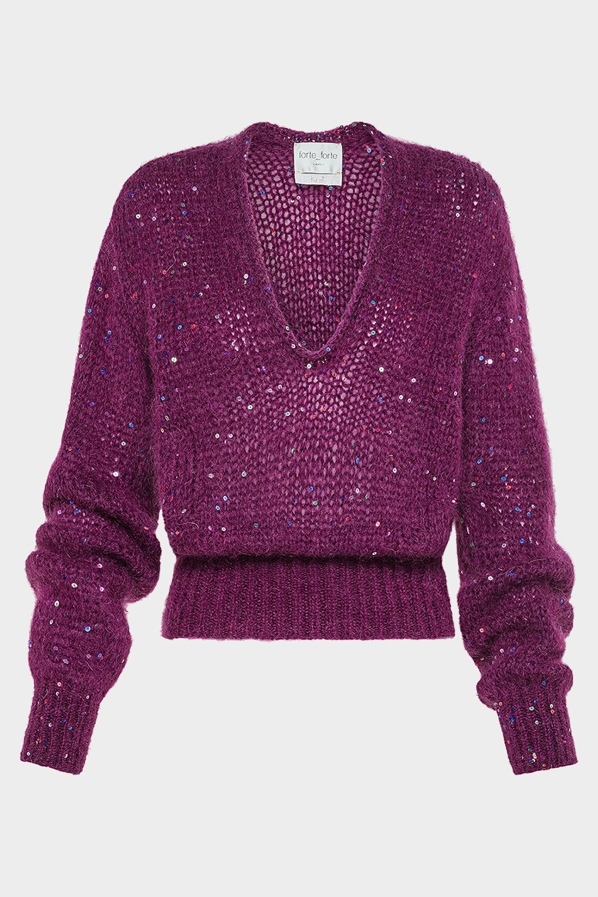 Sequins Mohair V-Neck Sweater in Ruby - shop-olivia.com