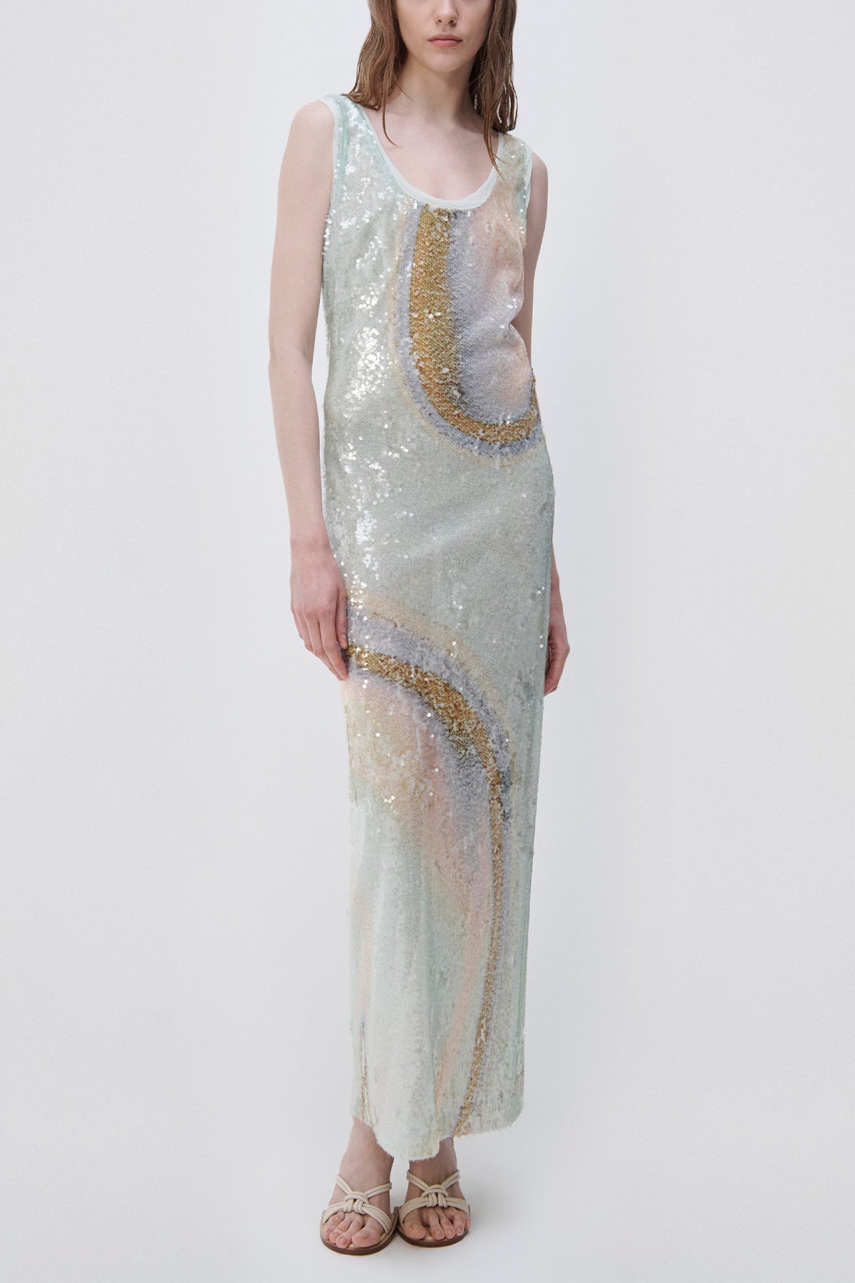 Serene Marble Print Sequin Dress in Seafoam - shop-olivia.com