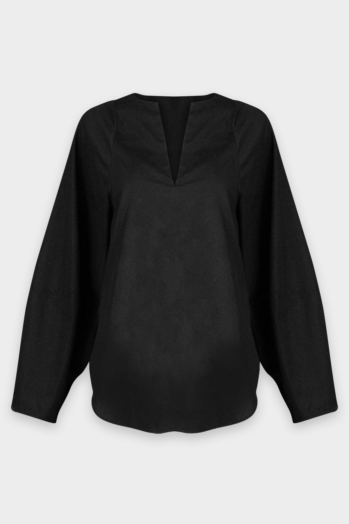 Shaped V-Neck Long Sleeve Popover in Black - shop-olivia.com