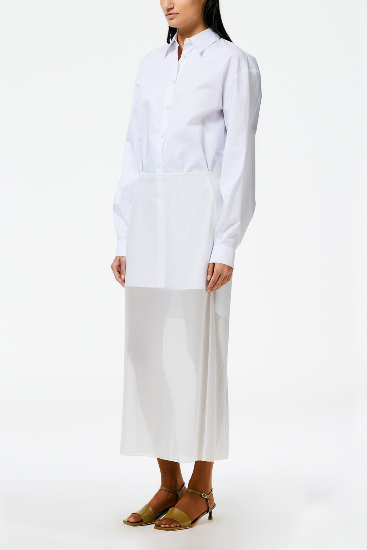 Sheer Gauze Maxi Pencil Skirt in White - shop-olivia.com