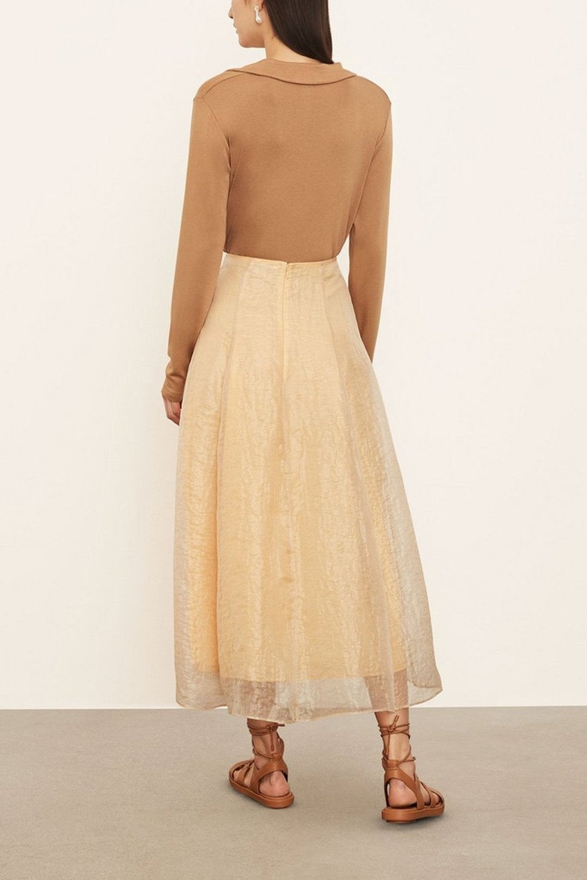 Sheer Paneled Slip Skirt in Soft Pear - shop-olivia.com