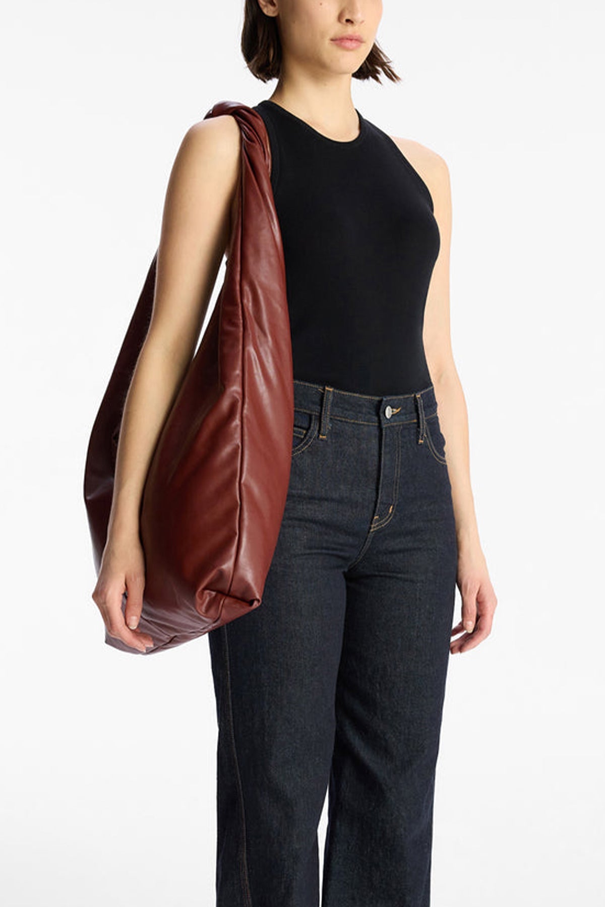 Shiloh Vegan Leather Shoulder Bag in Burnt Umber - shop-olivia.com