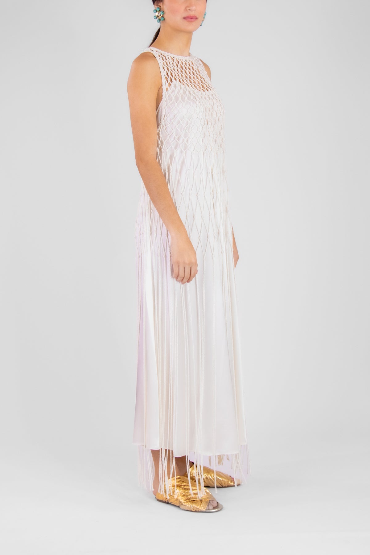 Shining Satin Slip Dress in White - shop-olivia.com