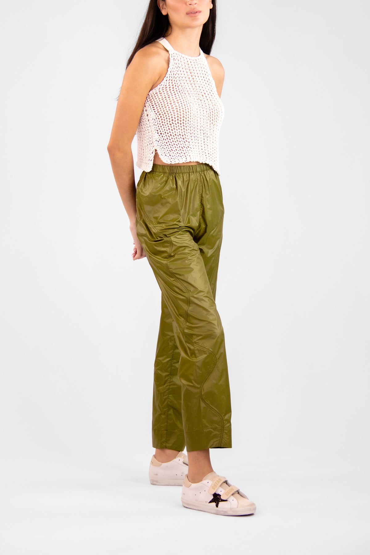 Shiny Quilt Elasticated Pants in Spaghnum - shop-olivia.com