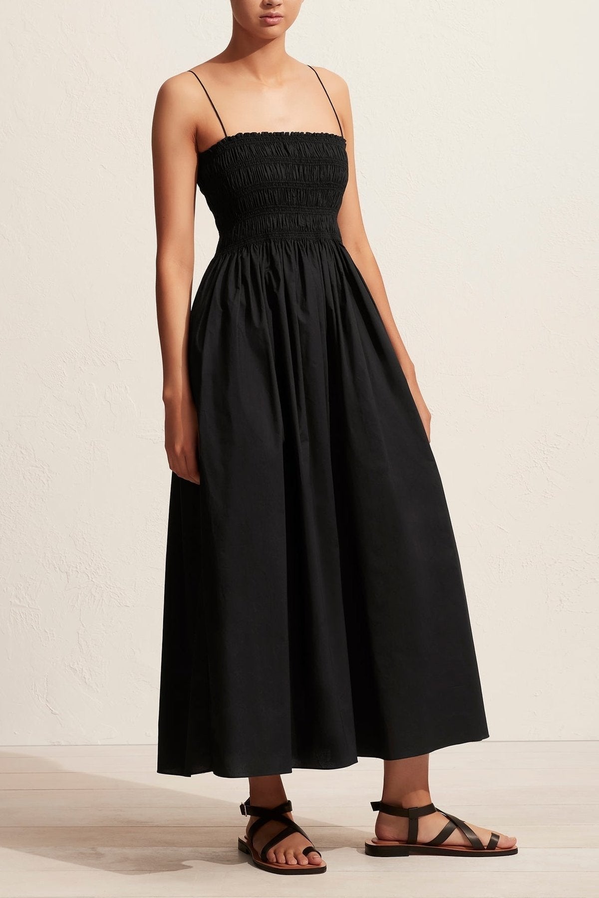 Shirred Bodice Dress in Black - shop-olivia.com