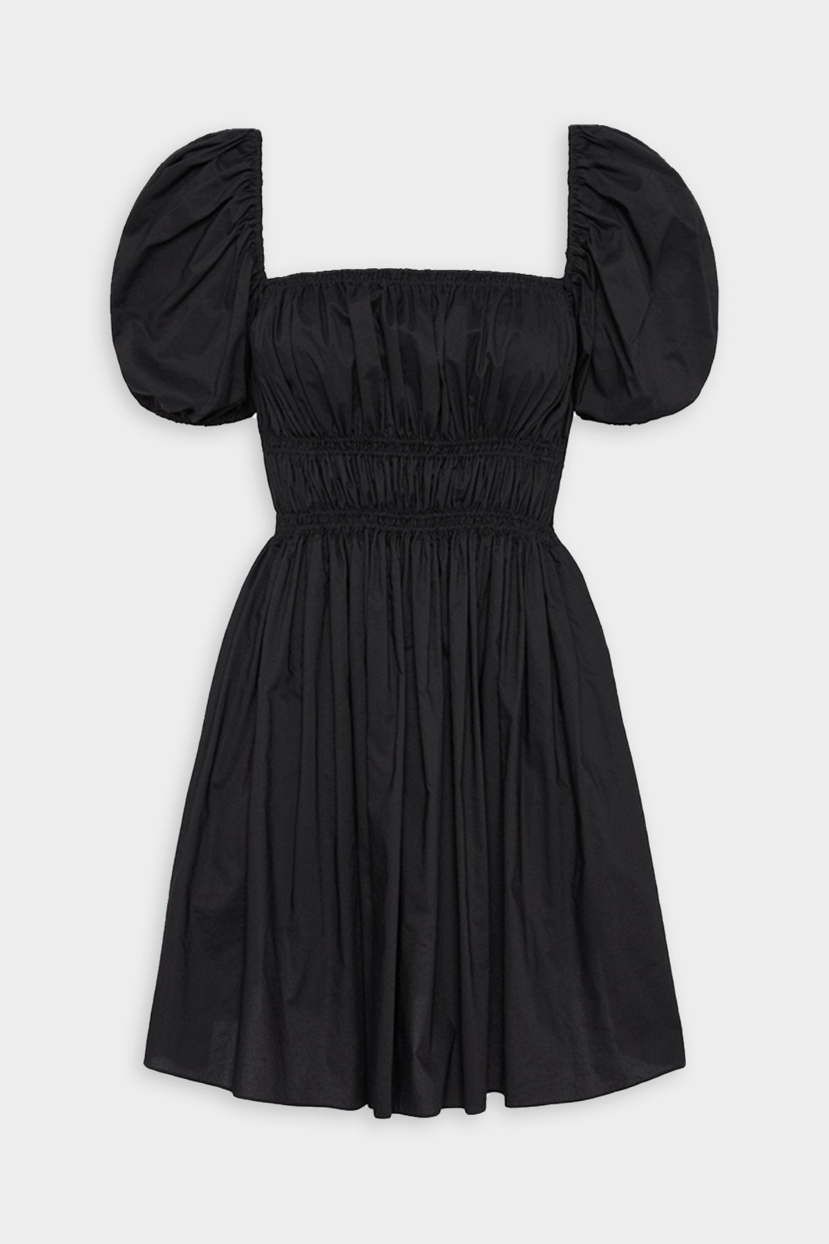 Shirred Peasant Mini Dress in Black - shop-olivia.com