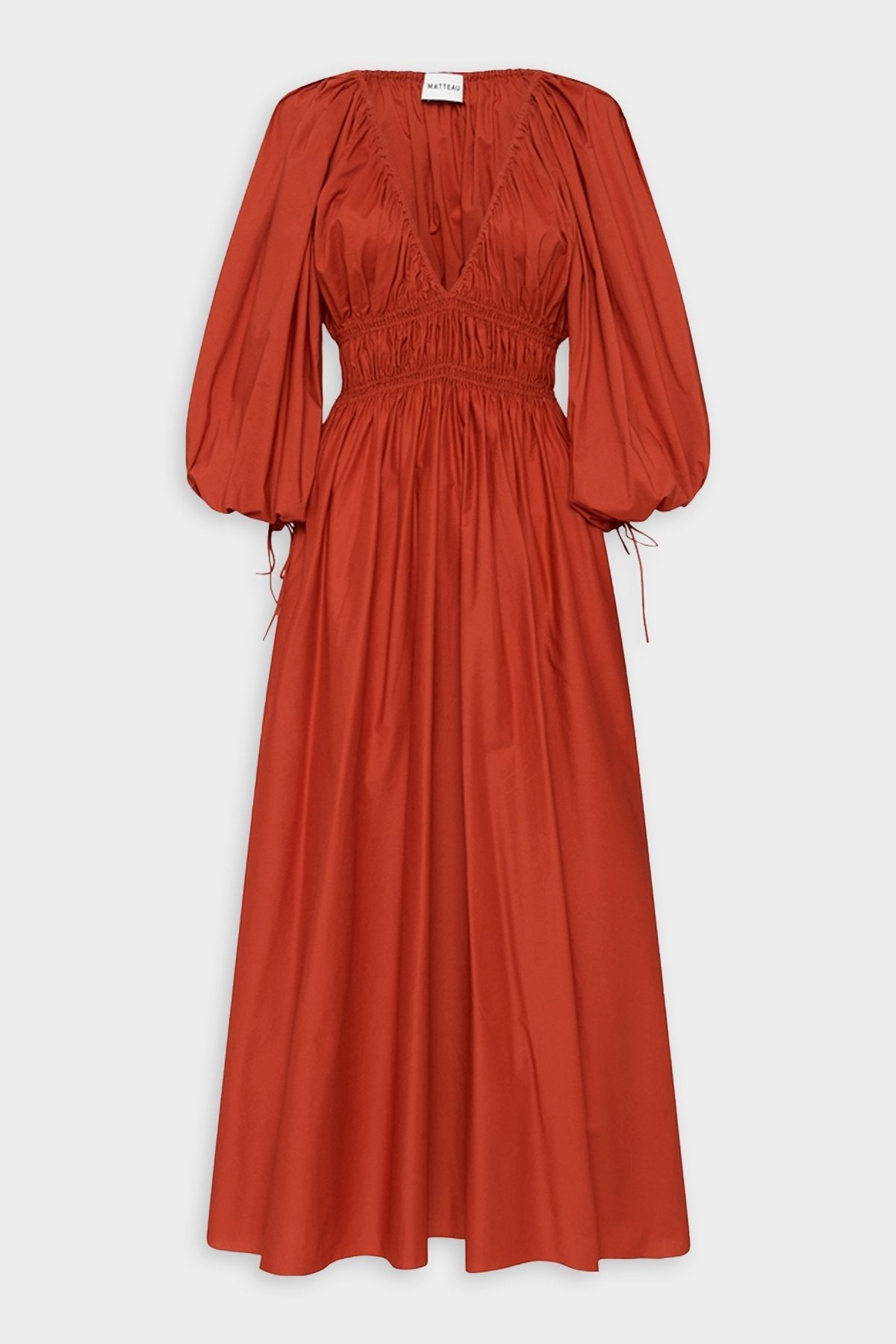 Shirred Plunge Dress in Terracotta - shop-olivia.com