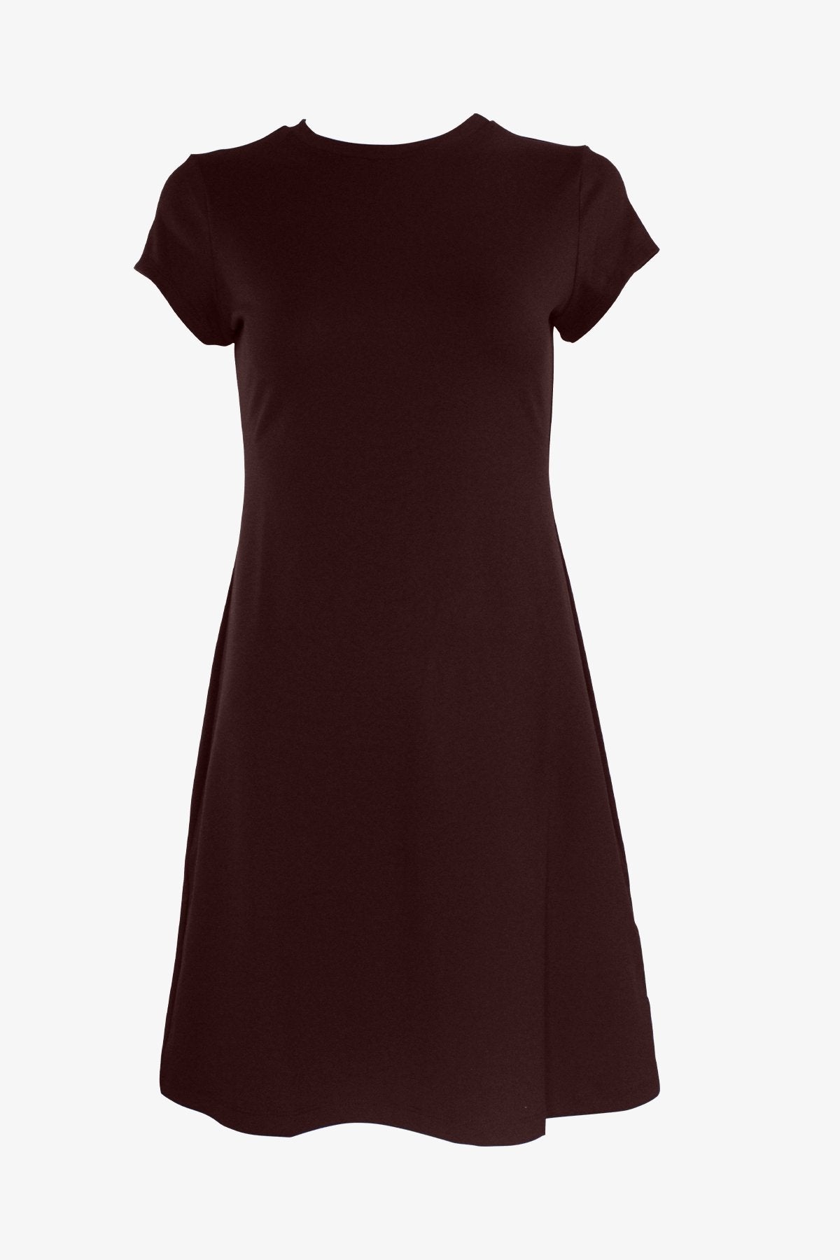 Short Sleeve A-Line Dress in Mahogany - shop-olivia.com