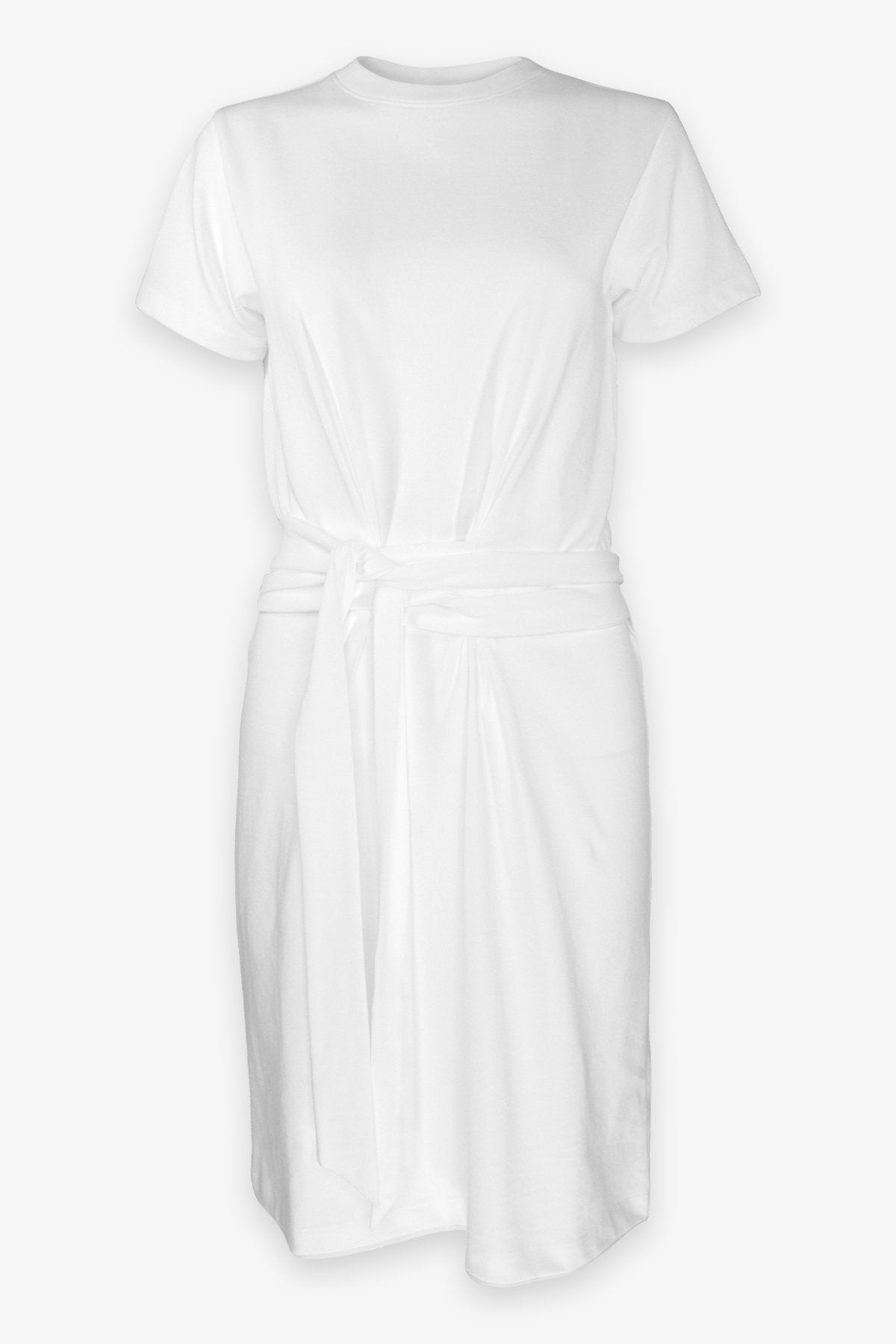 Short Sleeve Waist Tie Dress in Optic White - shop-olivia.com