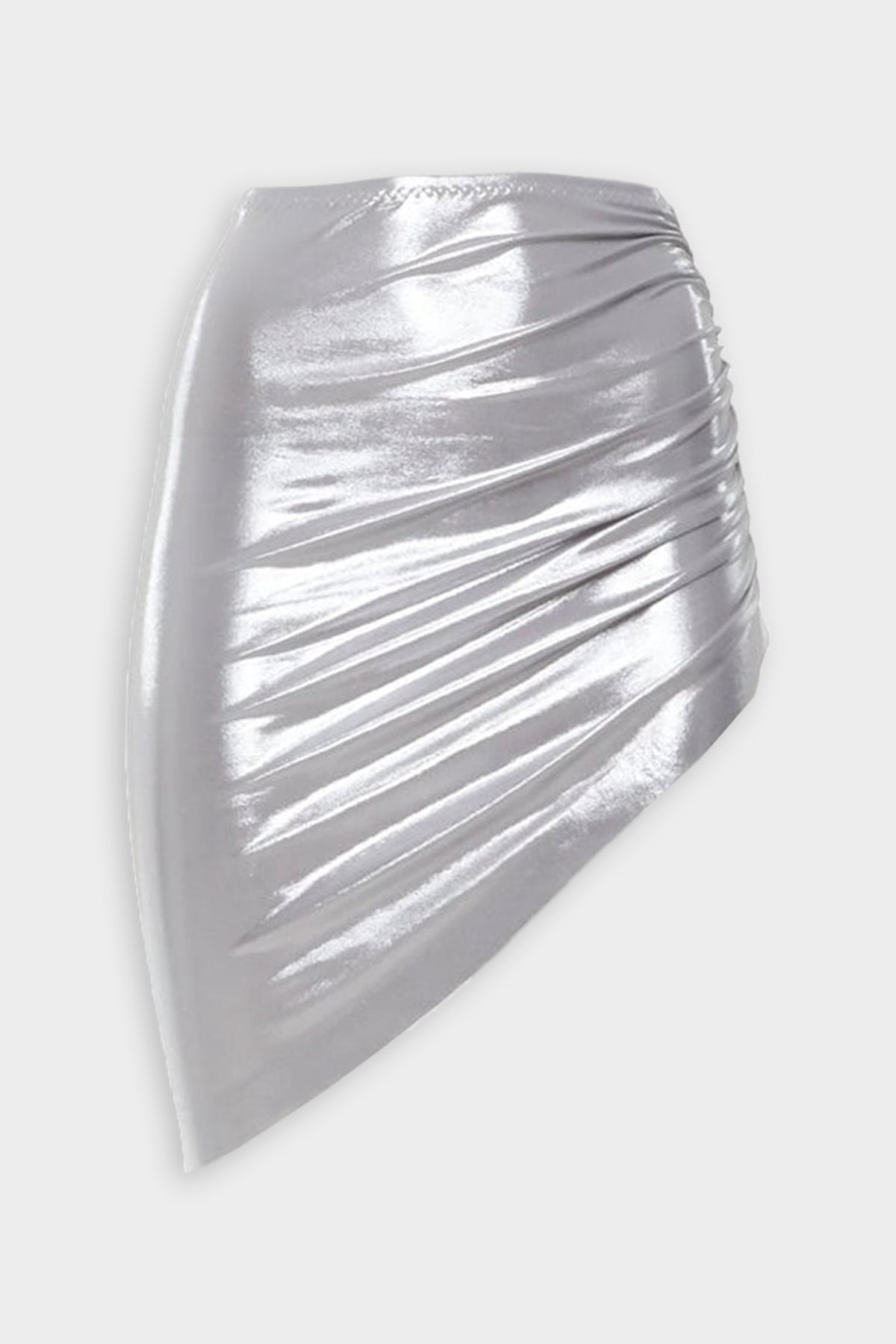 Side Drape Mini Skirt in Metallic Silver - shop-olivia.com