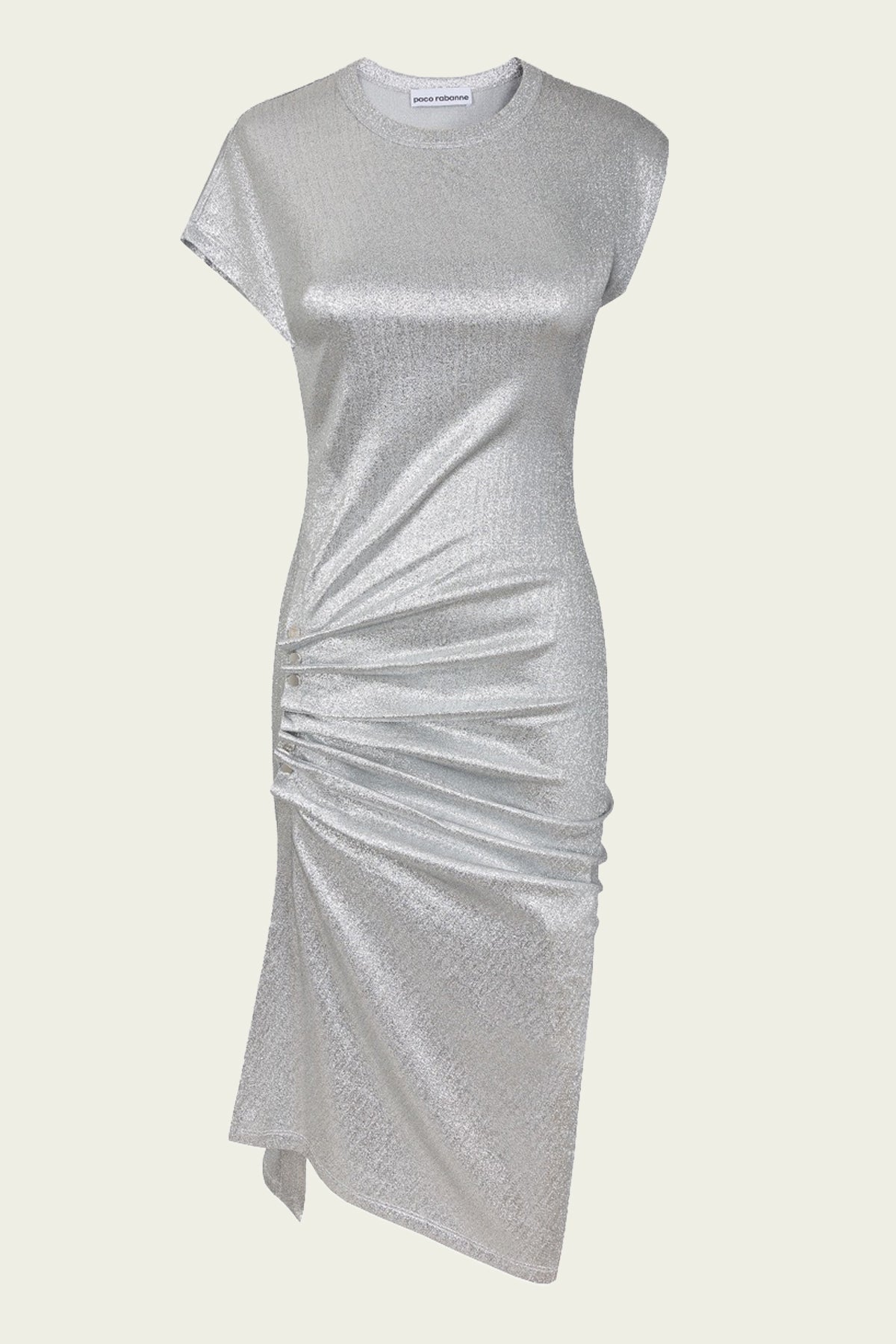 Side Gathered-Detail Midi Dress in Silver - shop-olivia.com