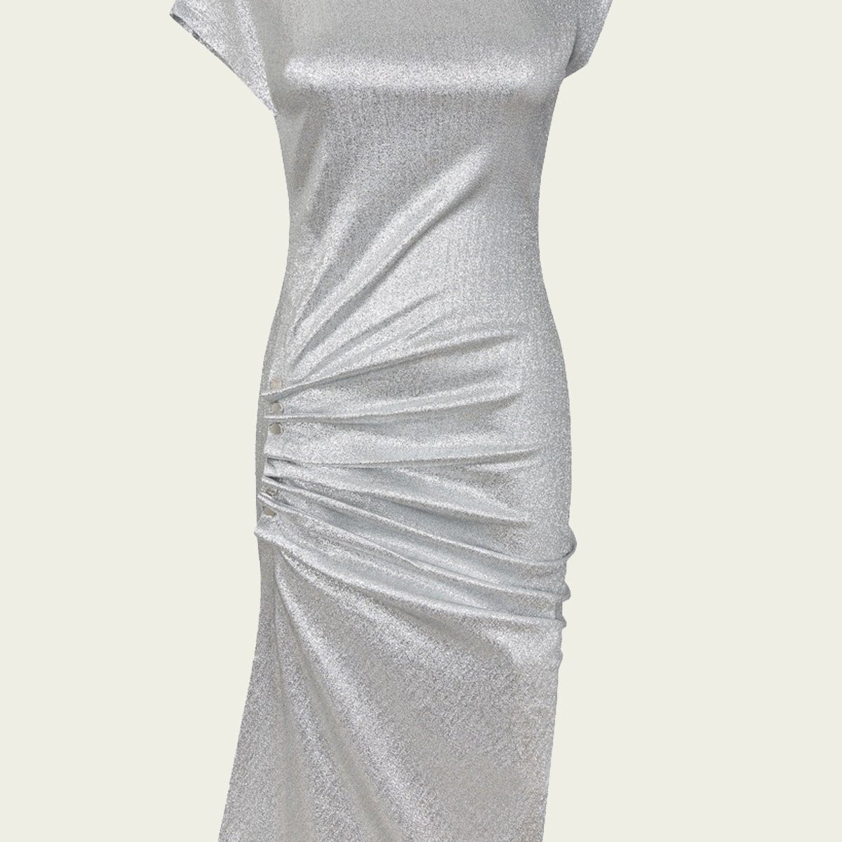 Side Gathered-Detail Midi Dress in Silver