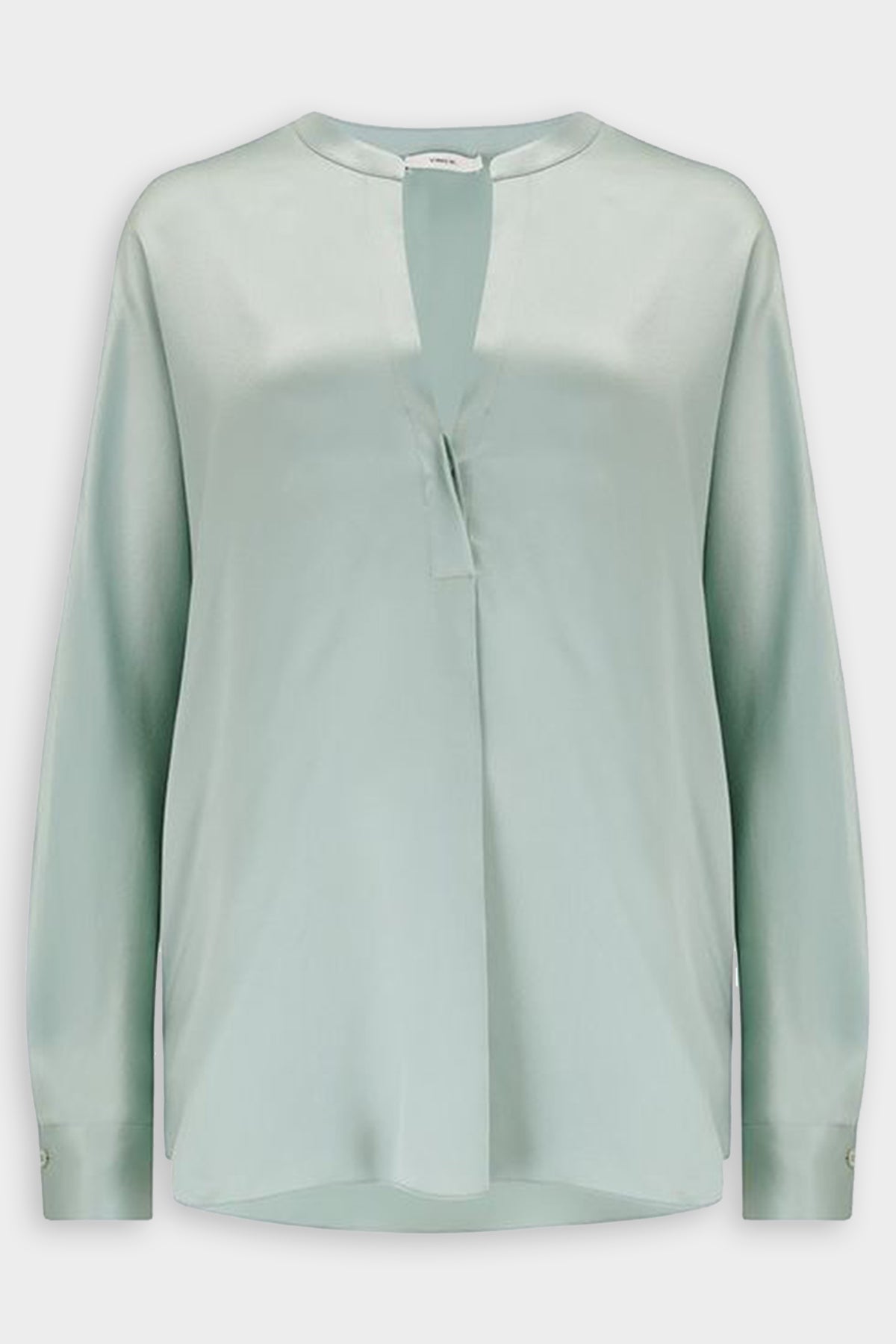 Silk Band Collar Long Sleeve Blouse in Mint Glass