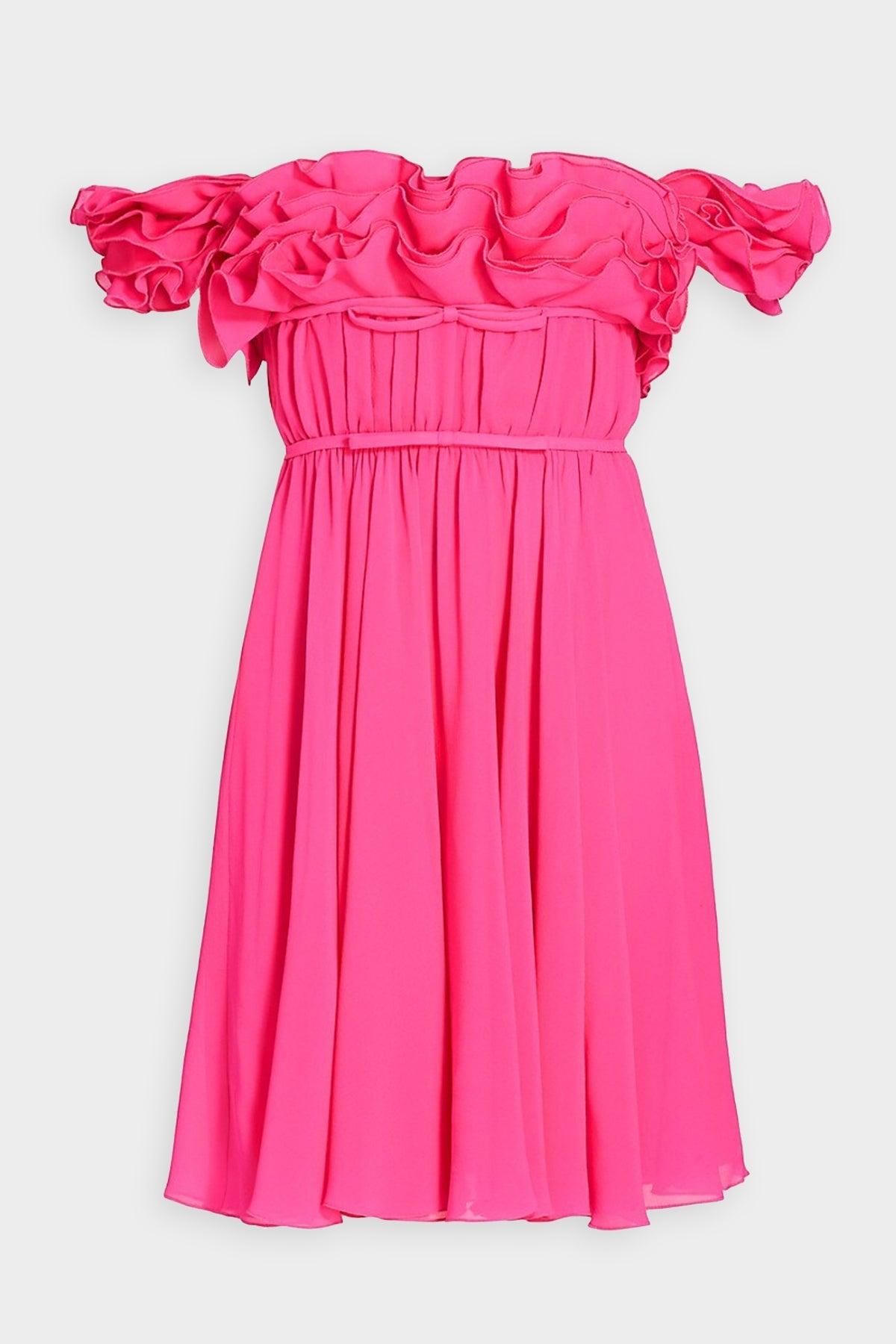 Silk Off-The-Shoulder Ruffle Dress in Pink - shop-olivia.com