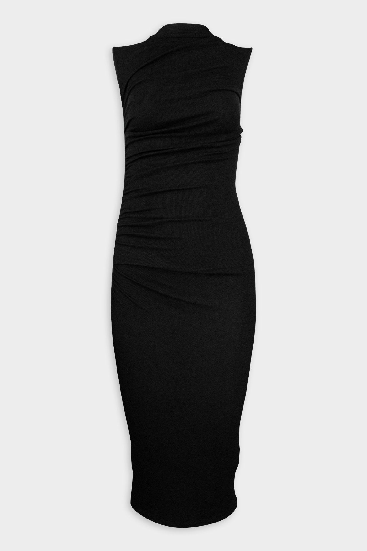 Silk Rib Sleeveless Twist Midi Dress in Black - shop-olivia.com