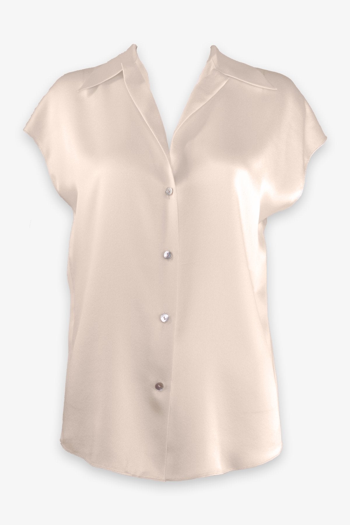 Silk Shaped Collar Cap Sleeve Blouse in Chiffon - shop-olivia.com