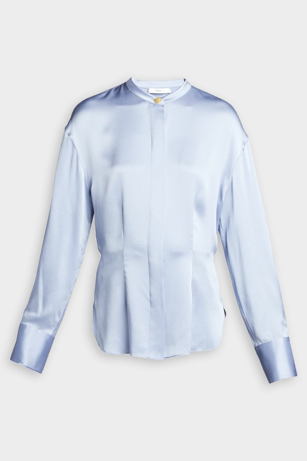 Silk Shaped Long Sleeve Band Collar Blouse in Peri Blue - shop-olivia.com