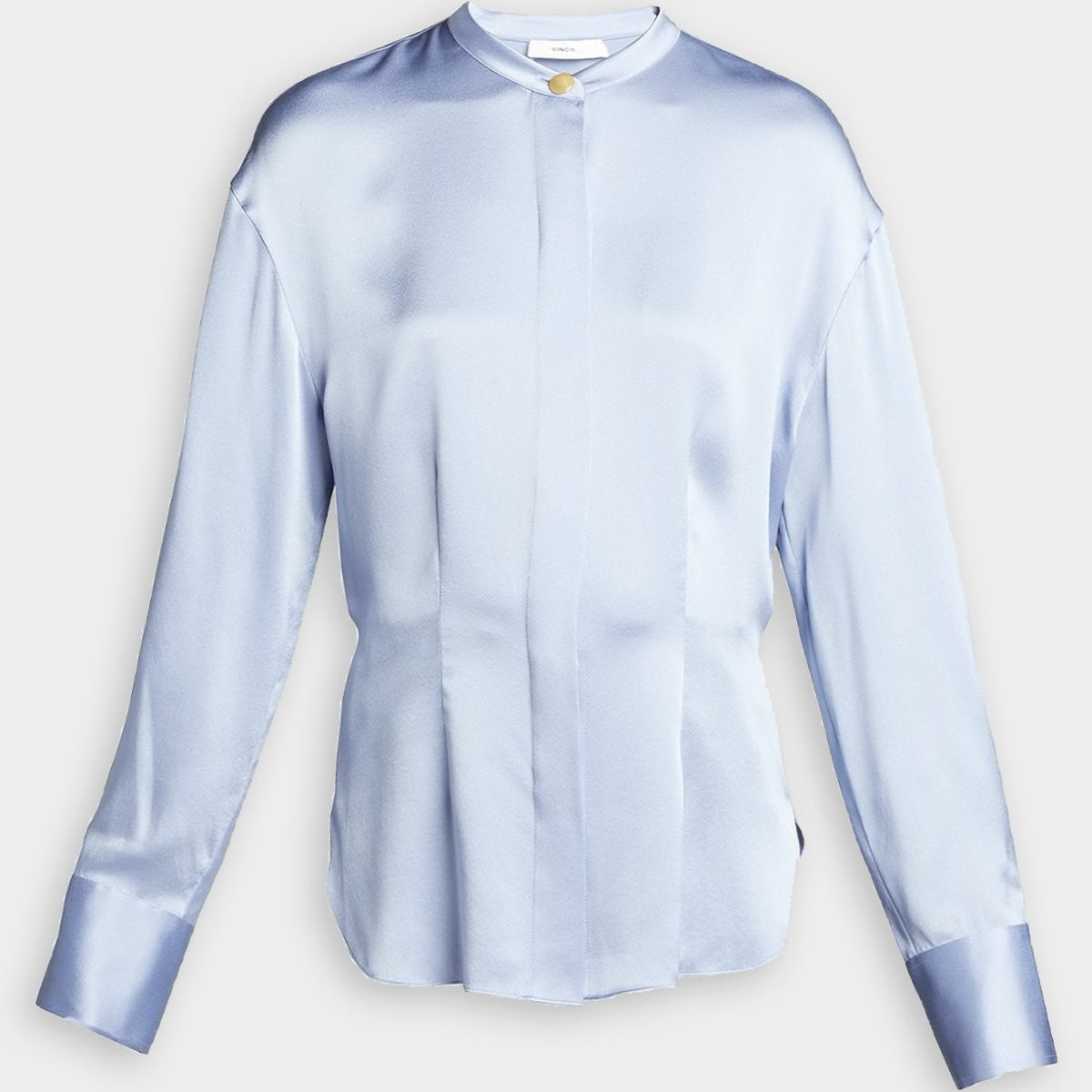 Silk Shaped Long Sleeve Band Collar Blouse in Peri Blue