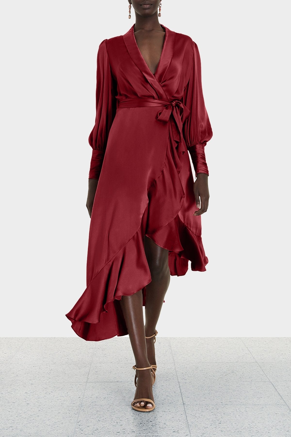 Silk Wrap Midi Dress in Berry - shop-olivia.com