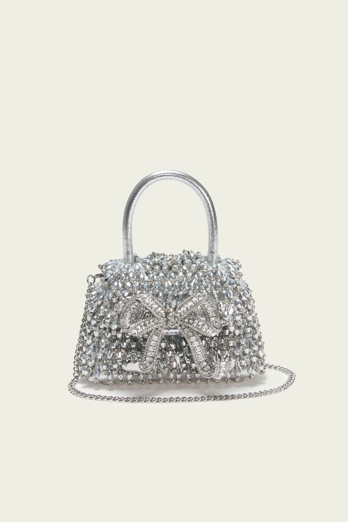 Silver Embellished Micro Bow Bag - shop-olivia.com