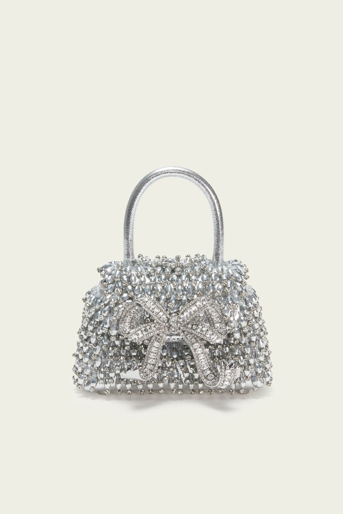 Silver Embellished Micro Bow Bag - shop-olivia.com