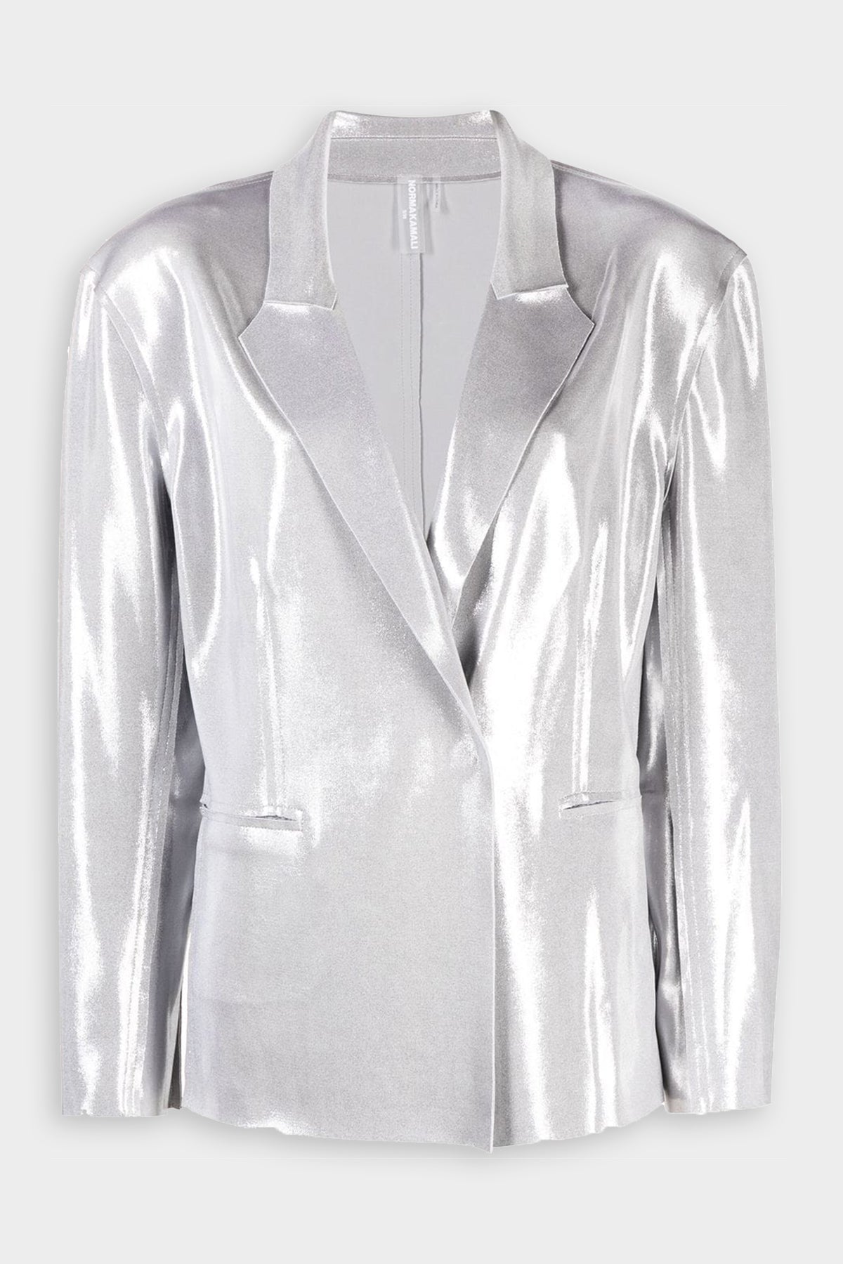 Single Breasted Straight Fit Jacket in Metallic Silver - shop-olivia.com