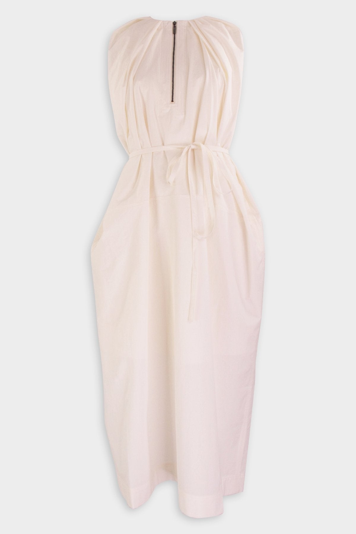 Sleeveless Belted Midi Dress in White - shop-olivia.com