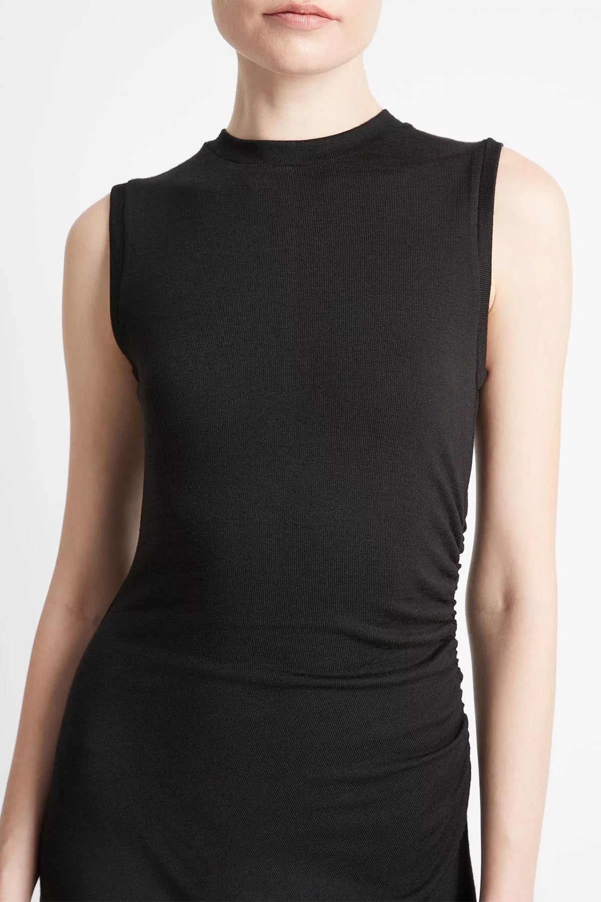 Sleeveless Gathered-Waist Dress in Black - shop-olivia.com