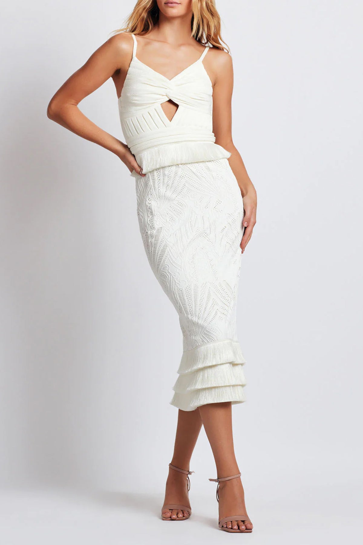 Ivory lace sales midi dress