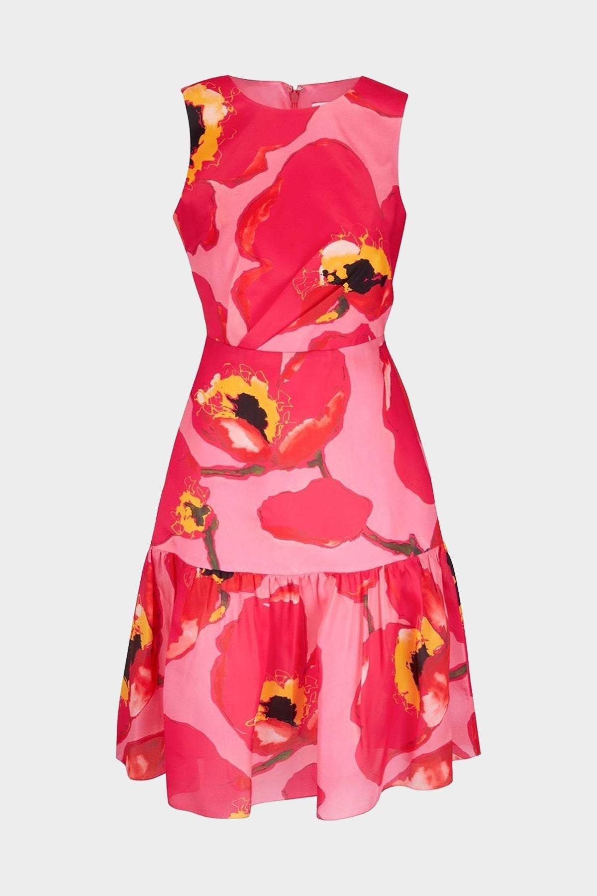 Sleeveless Short Dress with Ruffles Tier Hem in Pink Multi - shop-olivia.com
