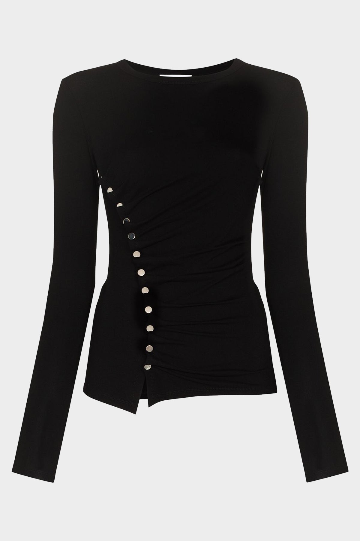 Snap-Fastening Long Sleeve Top in Black - shop-olivia.com