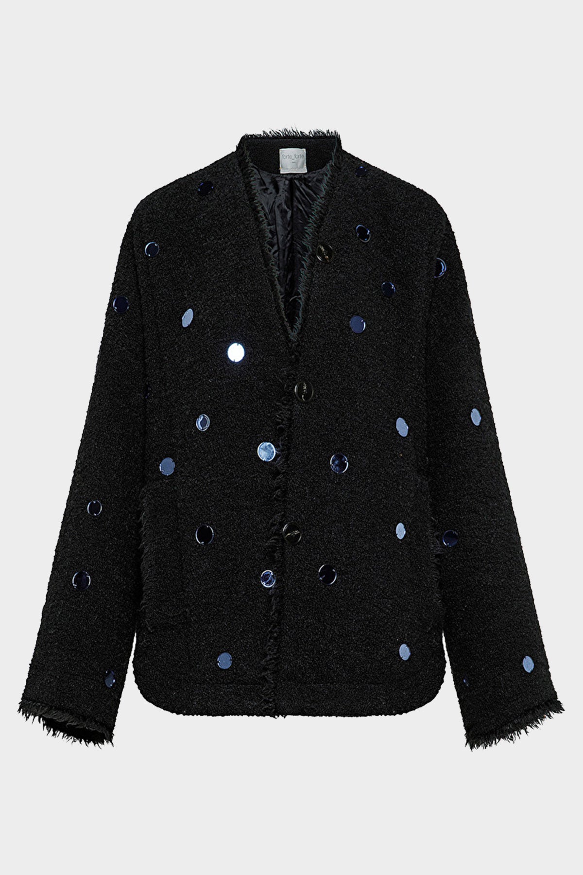 Soft–Bouclé Blouson Jacket with Little Mirrors in Noir - shop-olivia.com