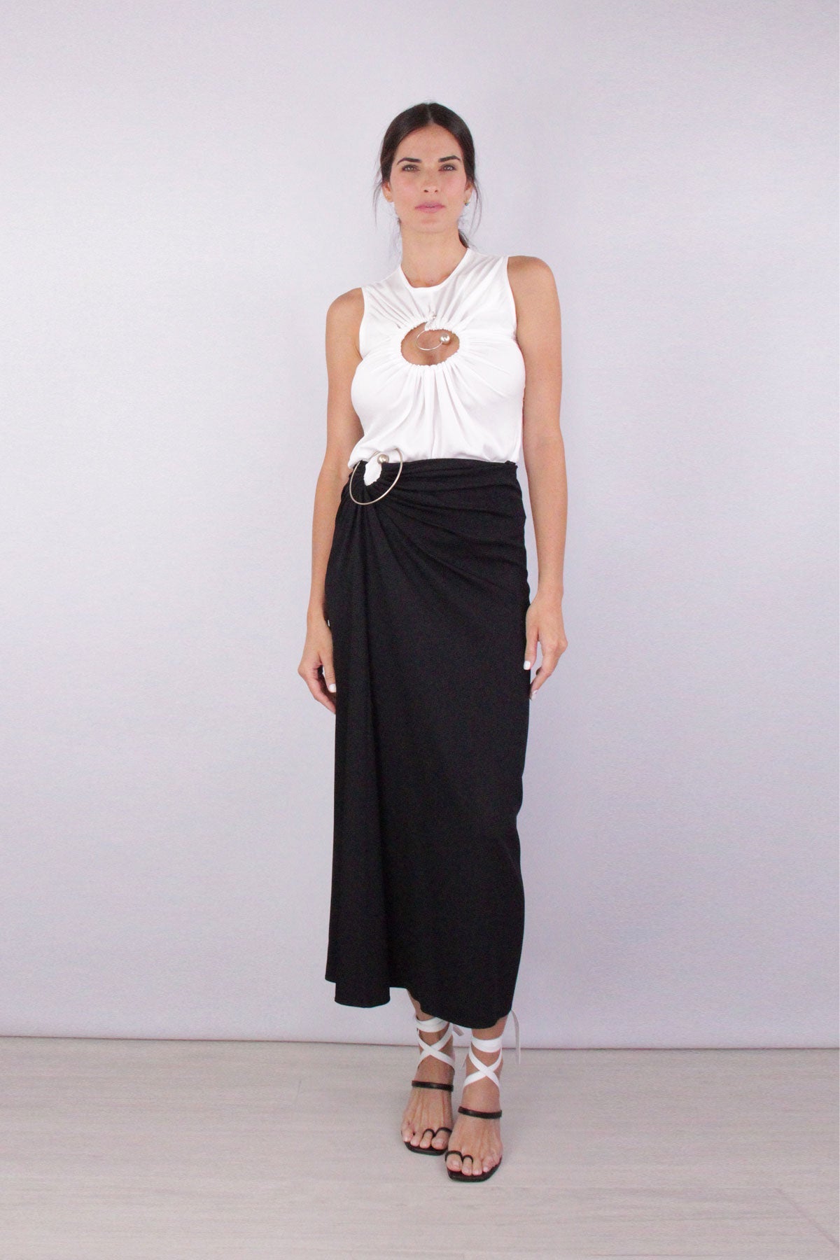 Spiral Ruched Shell Top in White - shop-olivia.com