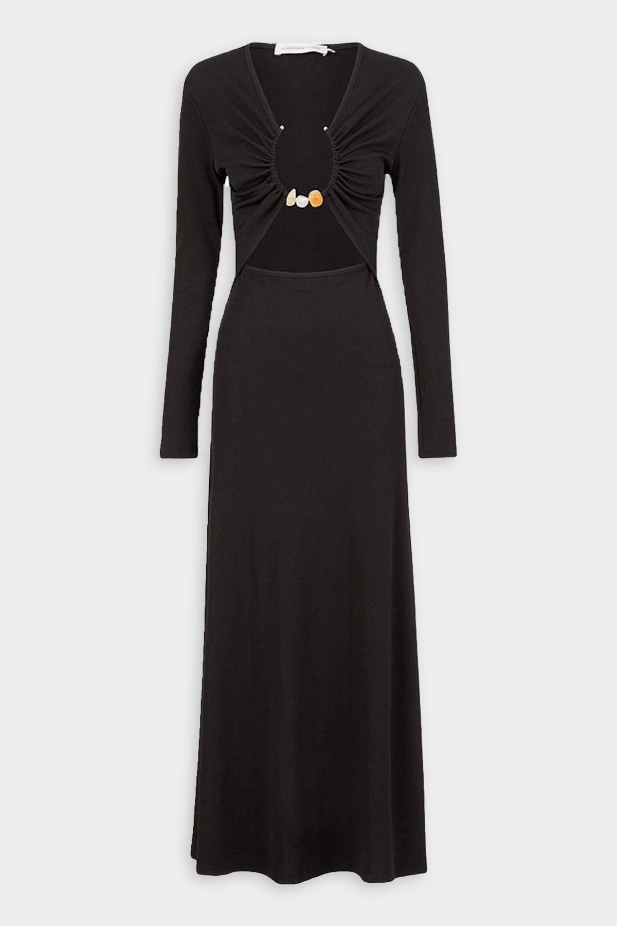 Split Quartz Ruched Long Sleeve Dress in Black - shop-olivia.com