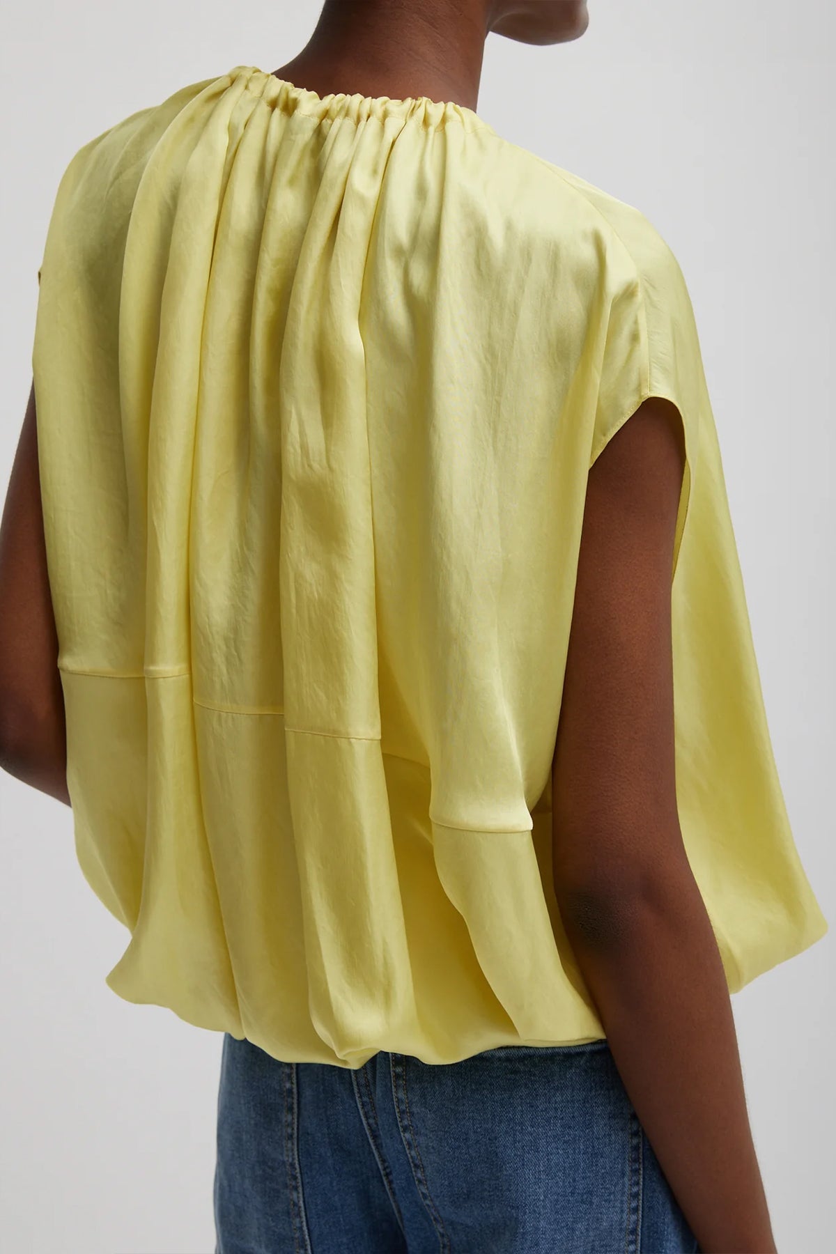 Spring Acetate Shirred Neck Circular Top in Yellow - shop-olivia.com