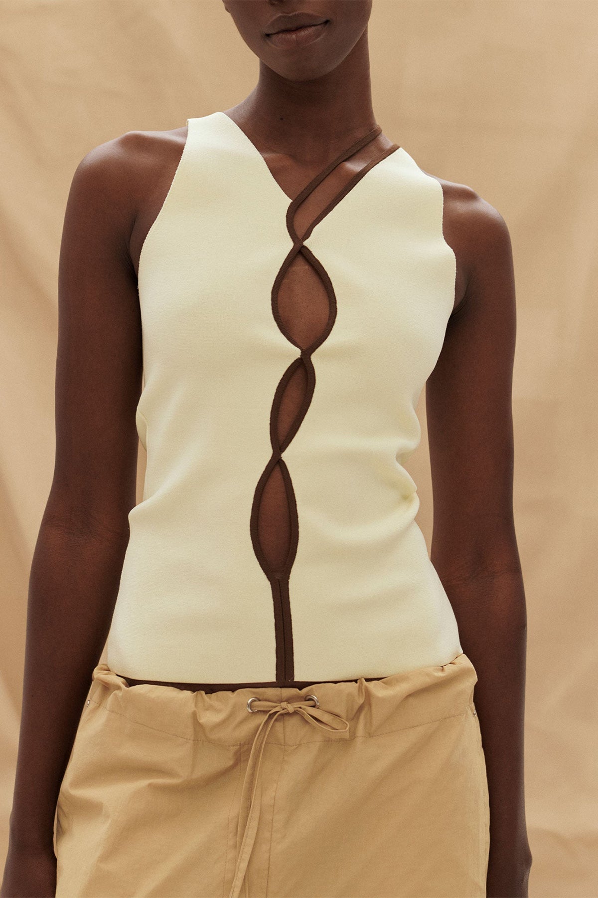 Squiggle Singlet Top in Cream with Carob - shop-olivia.com