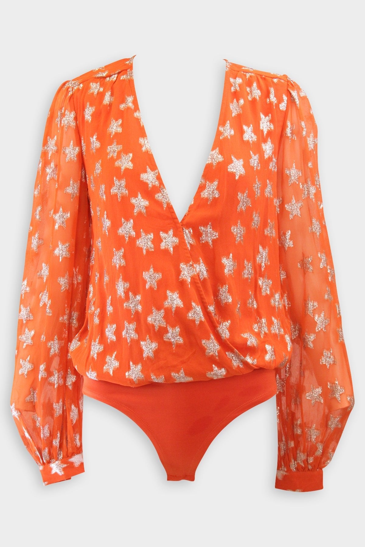 Star Lurex Georgette Bodysuit in Orange Silver - shop-olivia.com