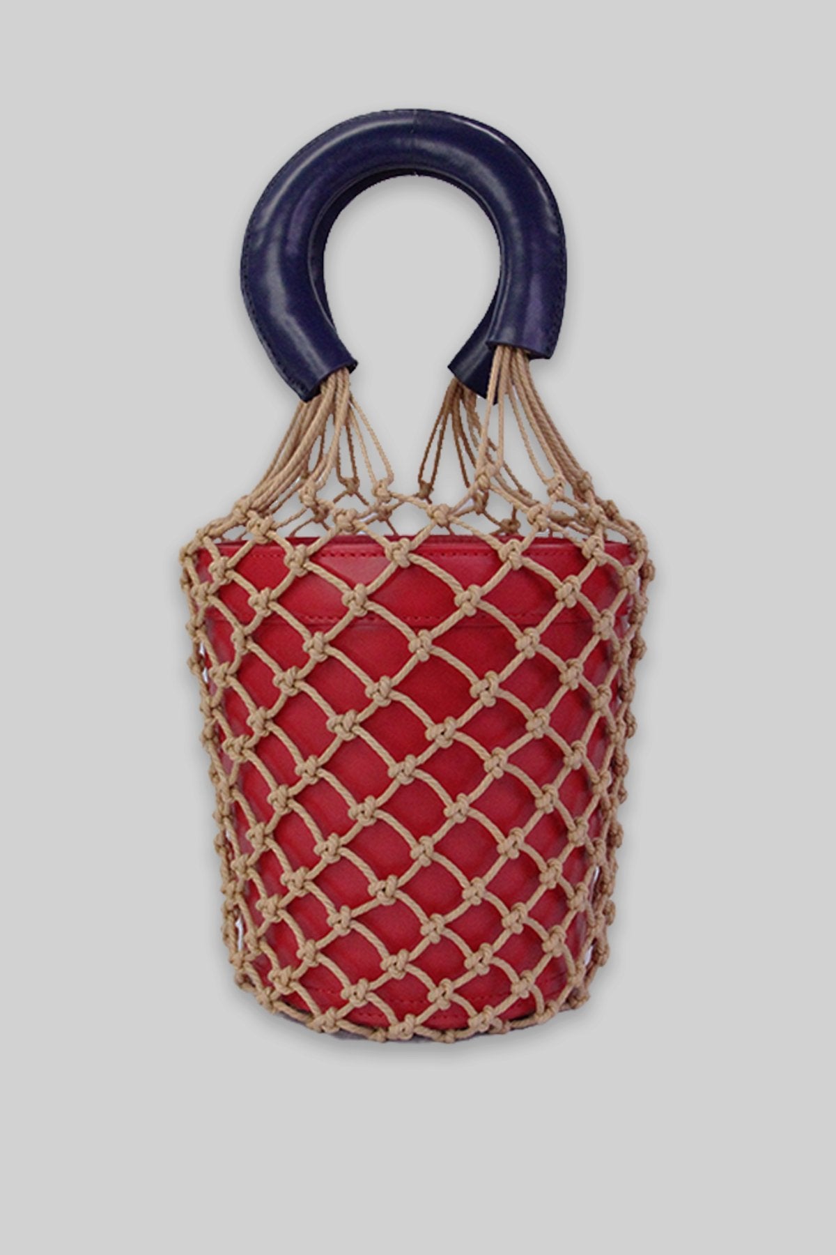 Staud Red and Navy Leather Handbag with Netting - shop-olivia.com