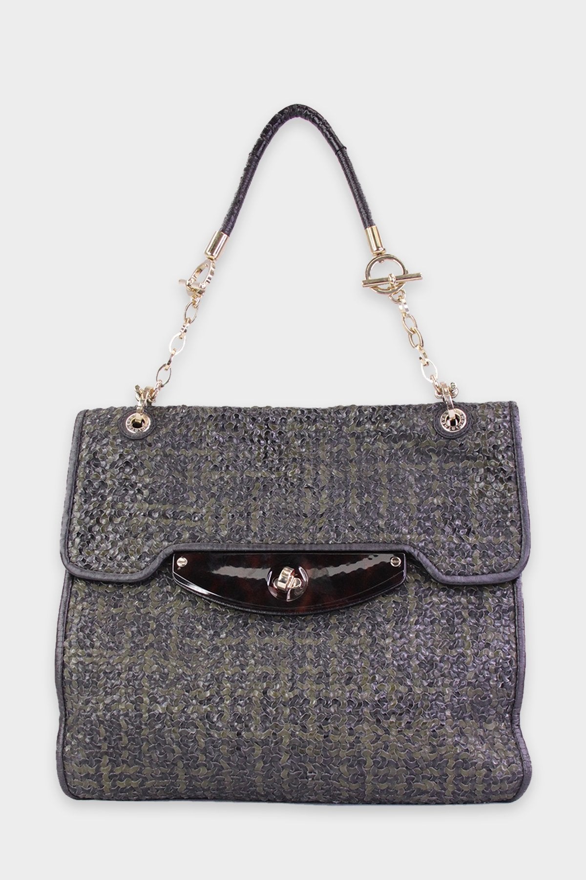 Stella McCartney Green & Black Leather Braided Handbag - shop-olivia.com