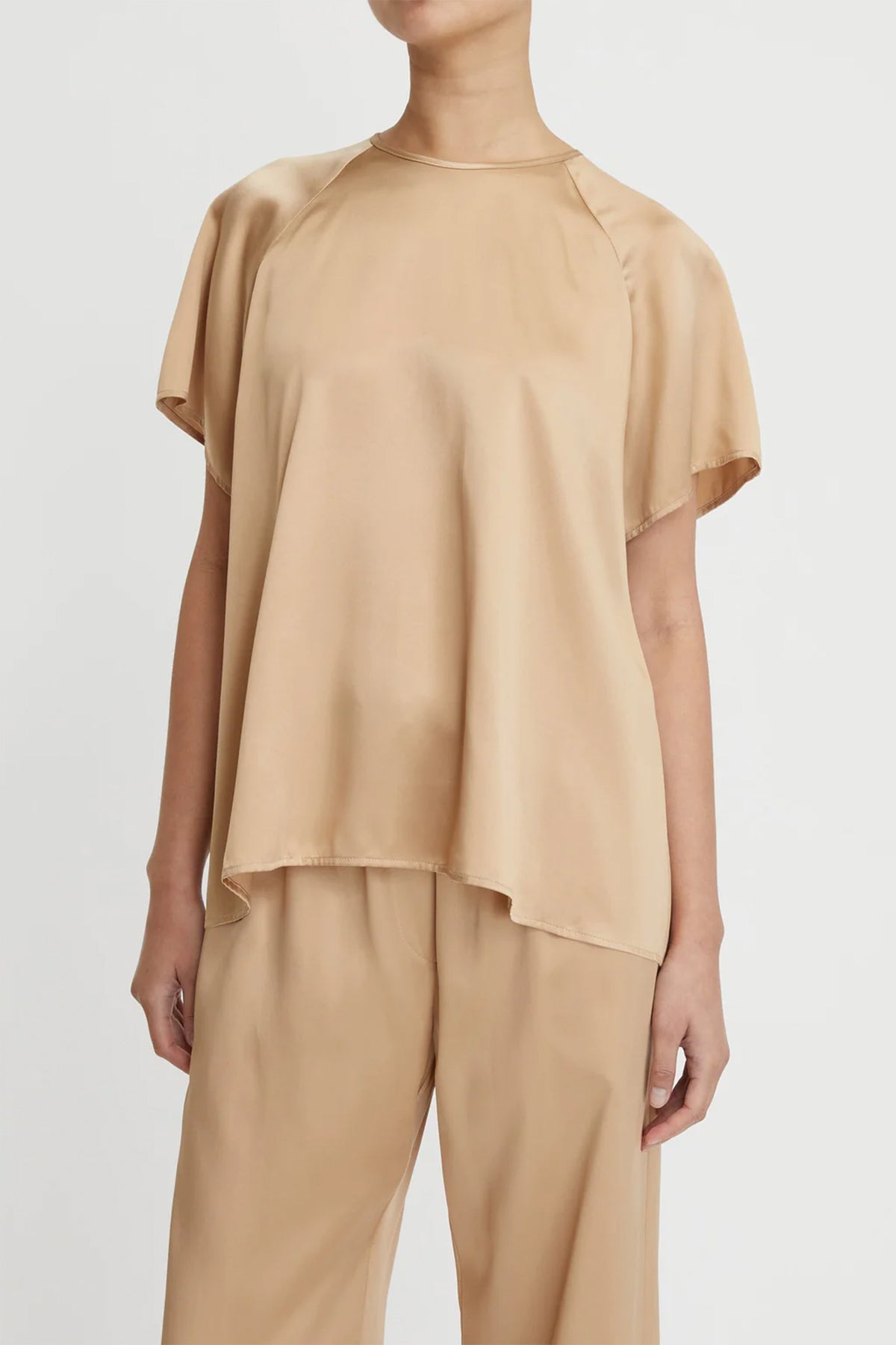 Stella Silk Satin Raglan Tee in Honey - shop-olivia.com