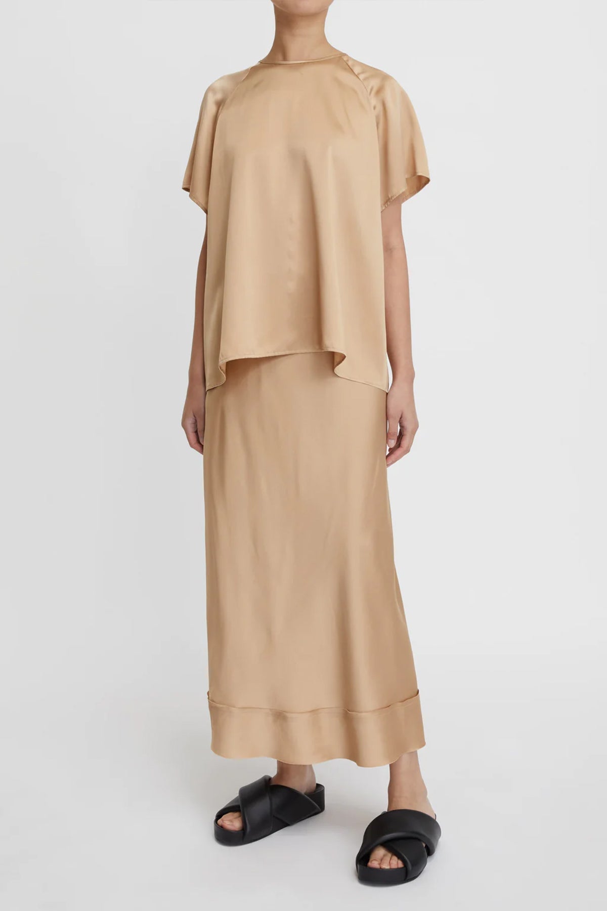 Stella Silk Satin Skirt in Honey - shop-olivia.com