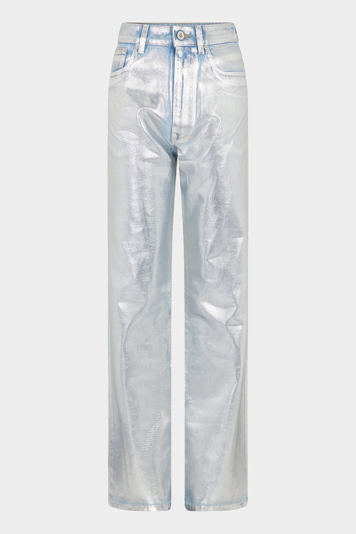 Straight Metallic Paint Effect Jeans in Light Silver - shop-olivia.com