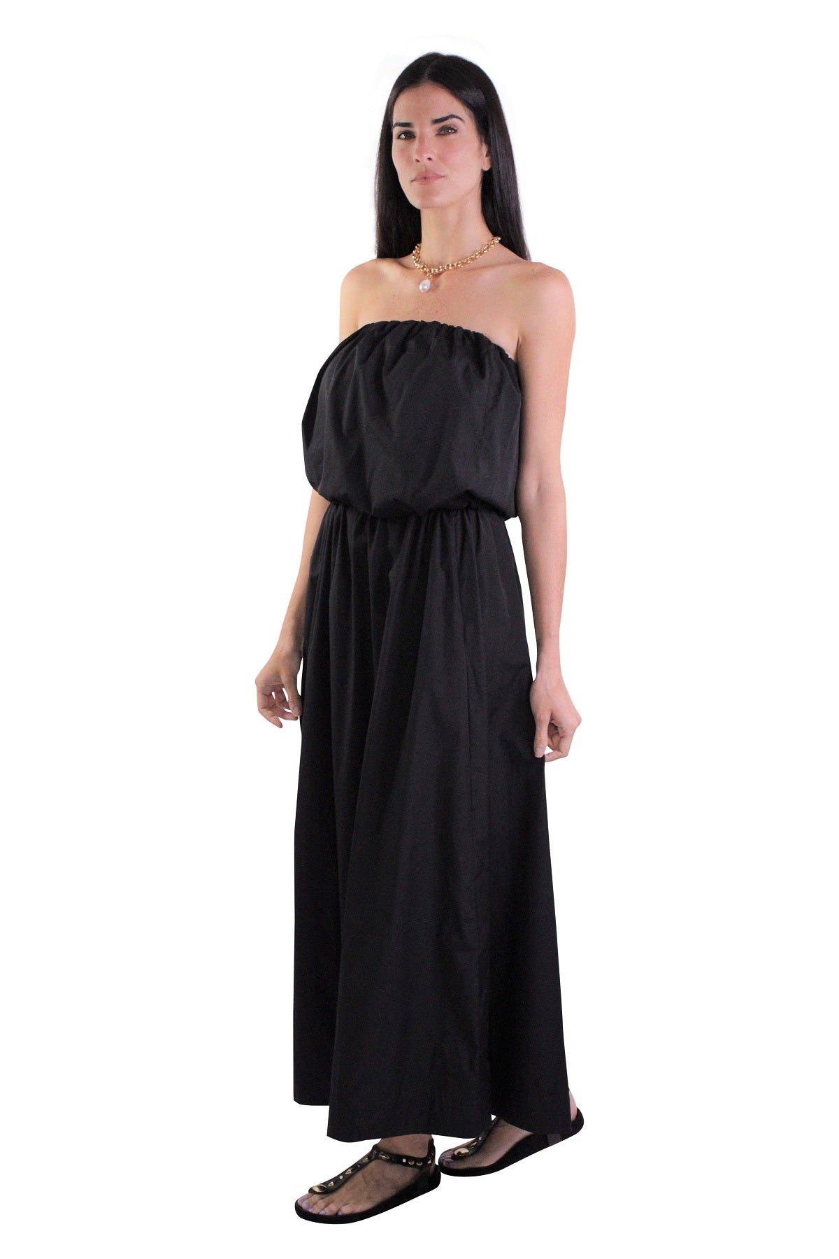 Strapless Cotton Dress with Cut Out in Black - shop-olivia.com