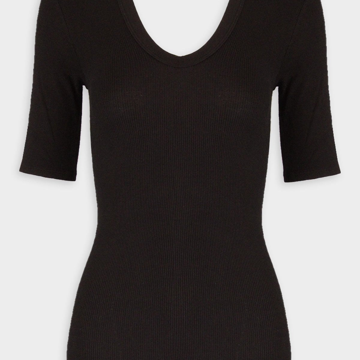 Stretch Silk Knit Half Sleeve Top in Black